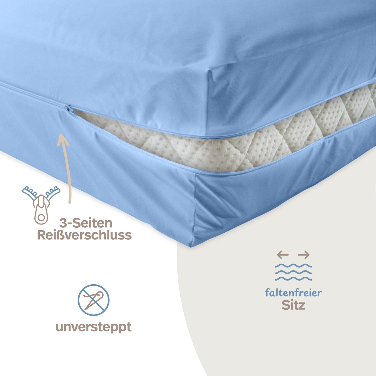 unversteppter Matratzenbezug hellblau
