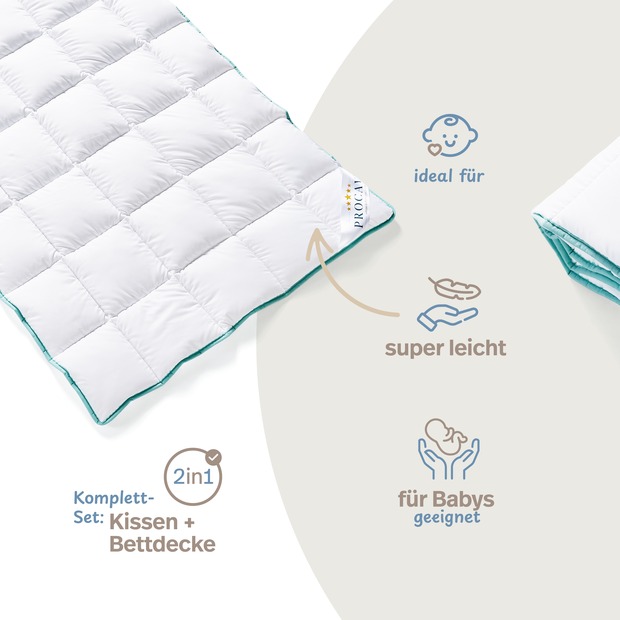 Kinderbetten-Set Aloe Vera mit Kissen 40x60cm und Steppbett 100x135cm