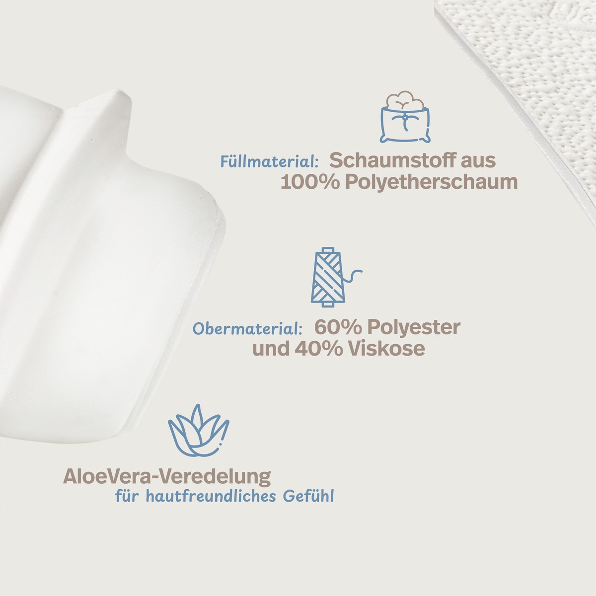 PROCAVE Matratzenkeil mit AloeVera-Bezug &mdash; Infografik: AloeVera-Veredelung f&uuml;r hautfreundliches Gef&uuml;hl, Obermaterial 60 % Polyester und 40 % Viskose, F&uuml;llmaterial 100 % Polyetherschaum
