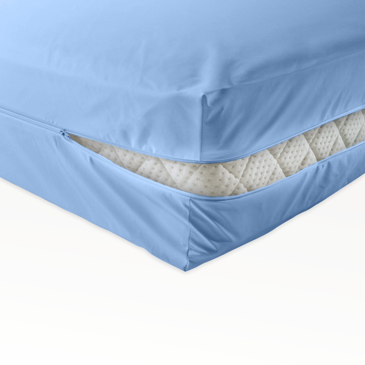 PROCAVE unversteppter Matratzenbezug in Hellblau &mdash; Bezug auf Matratze mit Rei&szlig;verschluss und hellem blauem Stoff