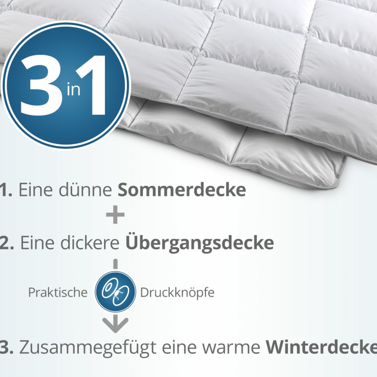 MICRO-COMFORT 4 Jahreszeiten Steppdecke mit Druckknöpfen