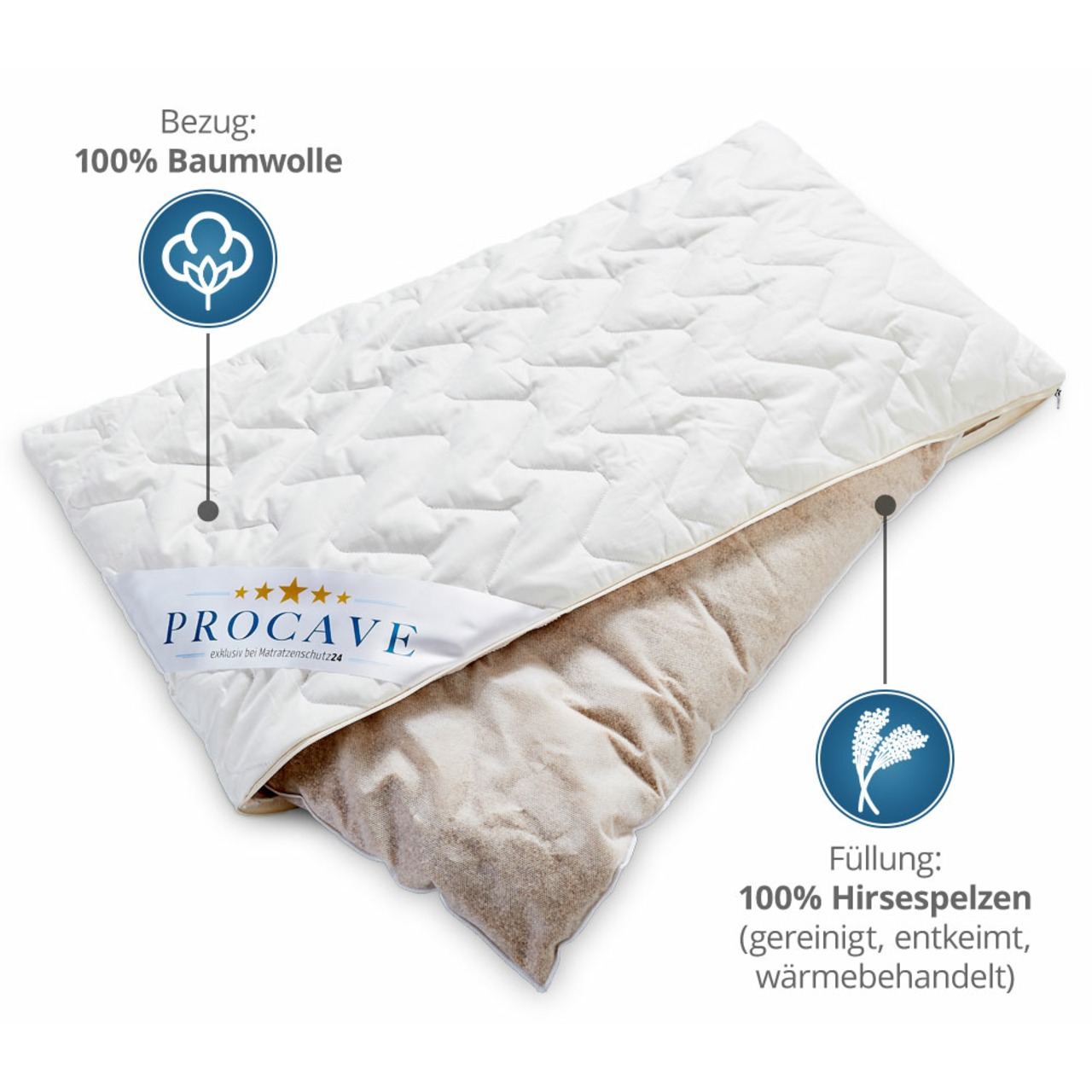 Hirsekissen mit waschbarem Bezug aus Baumwolle