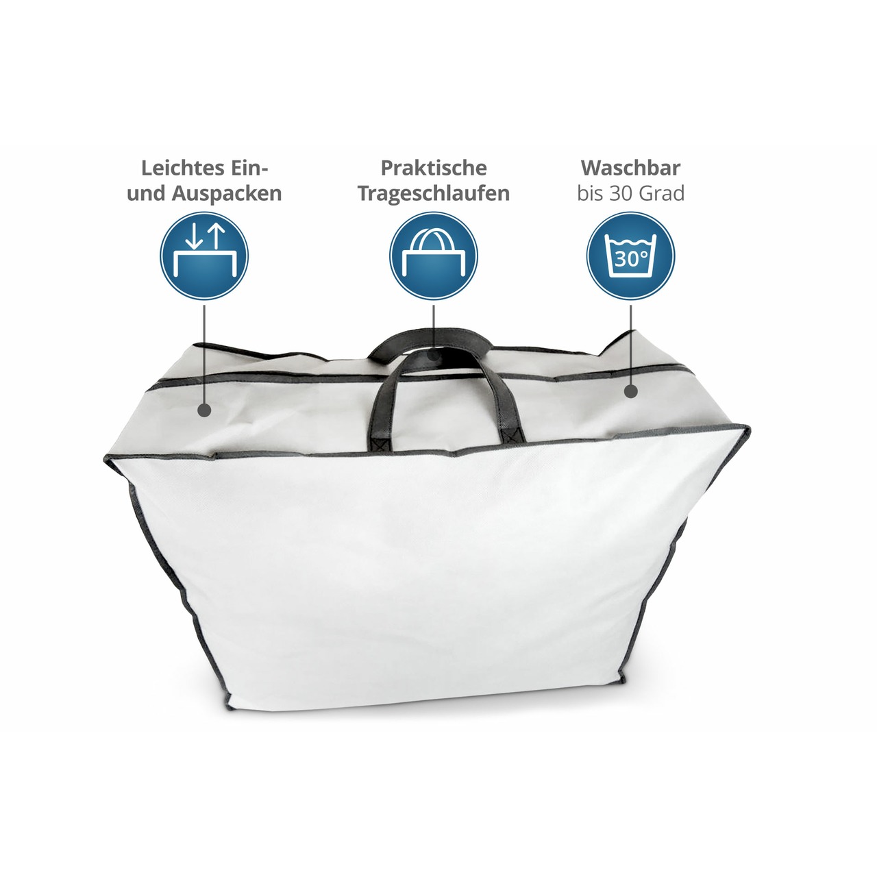 Aufbewahrungstasche mit Reißverschluss für Bettdecken & Kissen