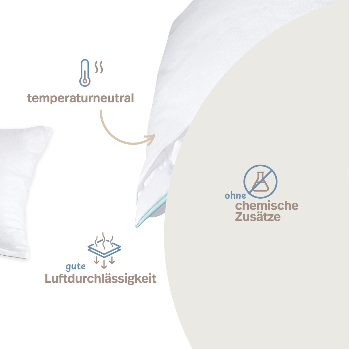 PROCAVE Feinflanell Schutzbezug für Kissen — Infografik: samtweiche Oberfläche, 100% reine Baumwolle