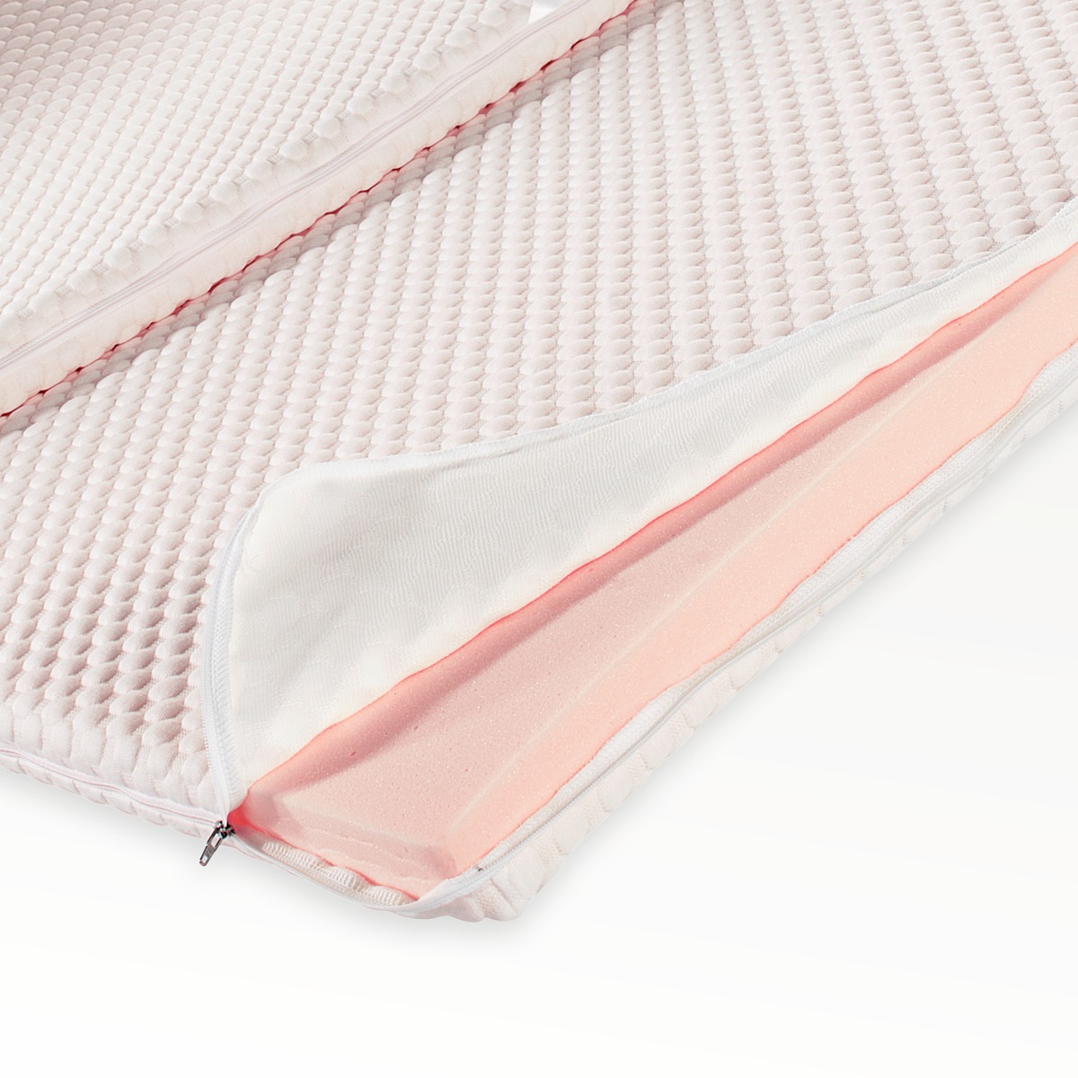 PROCAVE Gelschaum Matratzen-Topper mit Noppen-Doppeltuch-Matratzenbezug &mdash; Produktfreisteller auf Matratze liegend, Ansicht von oben