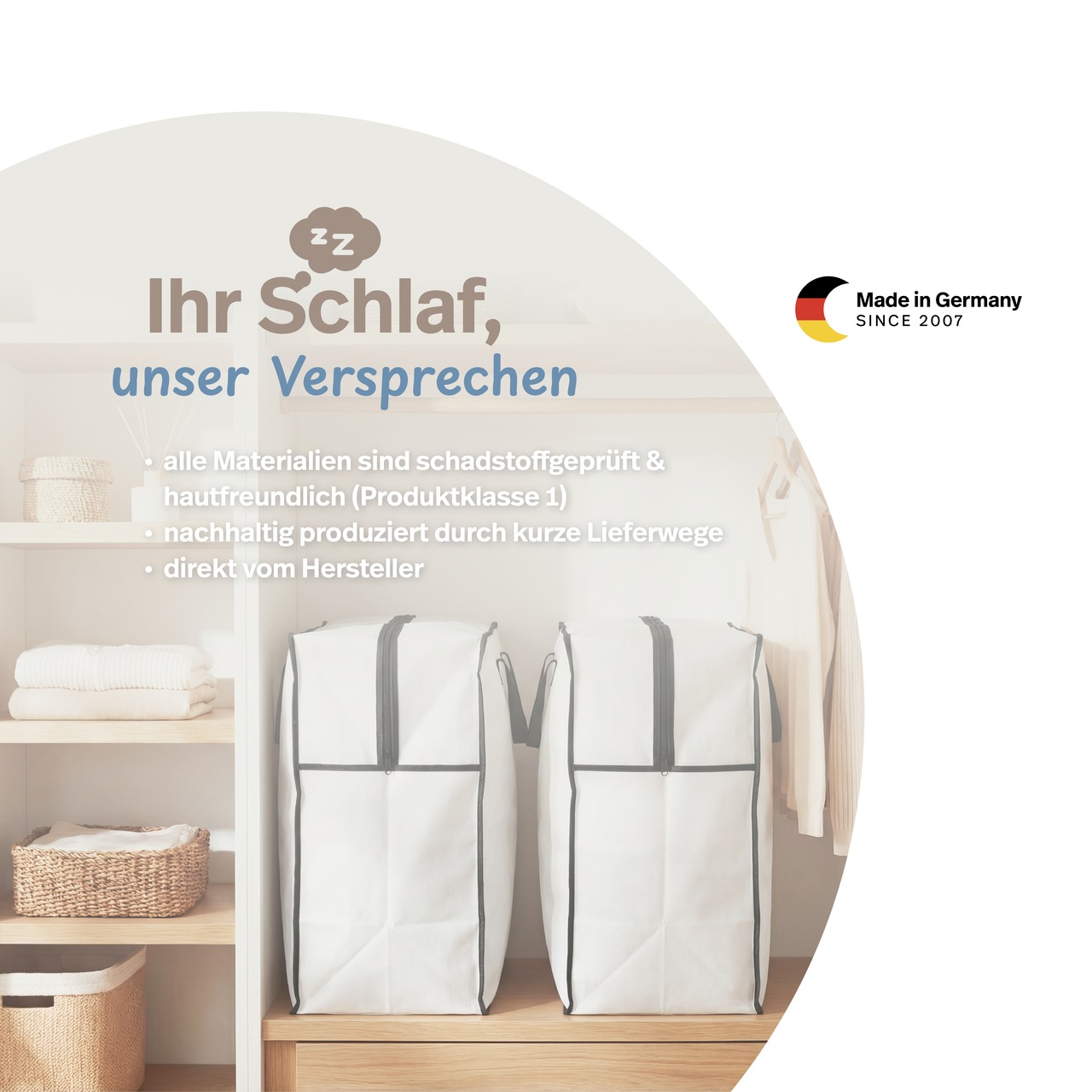 Aufbewahrungstasche mit Reißverschluss für Bettdecken & Kissen