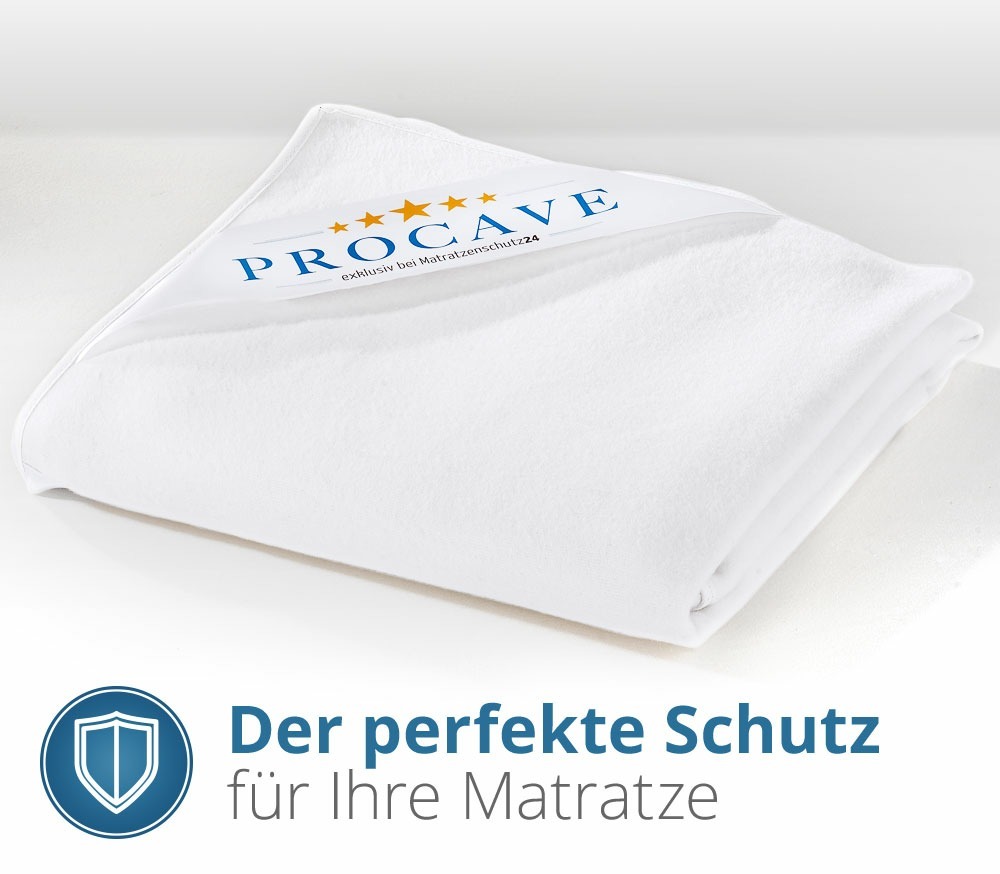 Zusammengelegte wei&szlig;e Molton-Matratzenauflage von PROCAVE als perfekter Schutz f&uuml;r die Matratze