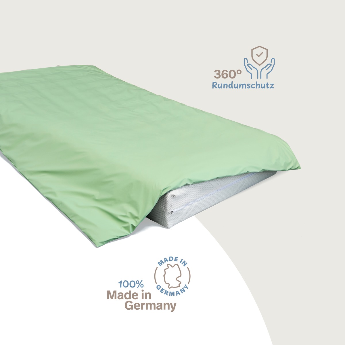 PROCAVE wasserdichter Inkontinenz Bettdeckenbezug gr&uuml;n &mdash; Bettdeckenbezug auf Matratze mit Icons: 360&deg; Rundumschutz und Made in Germany