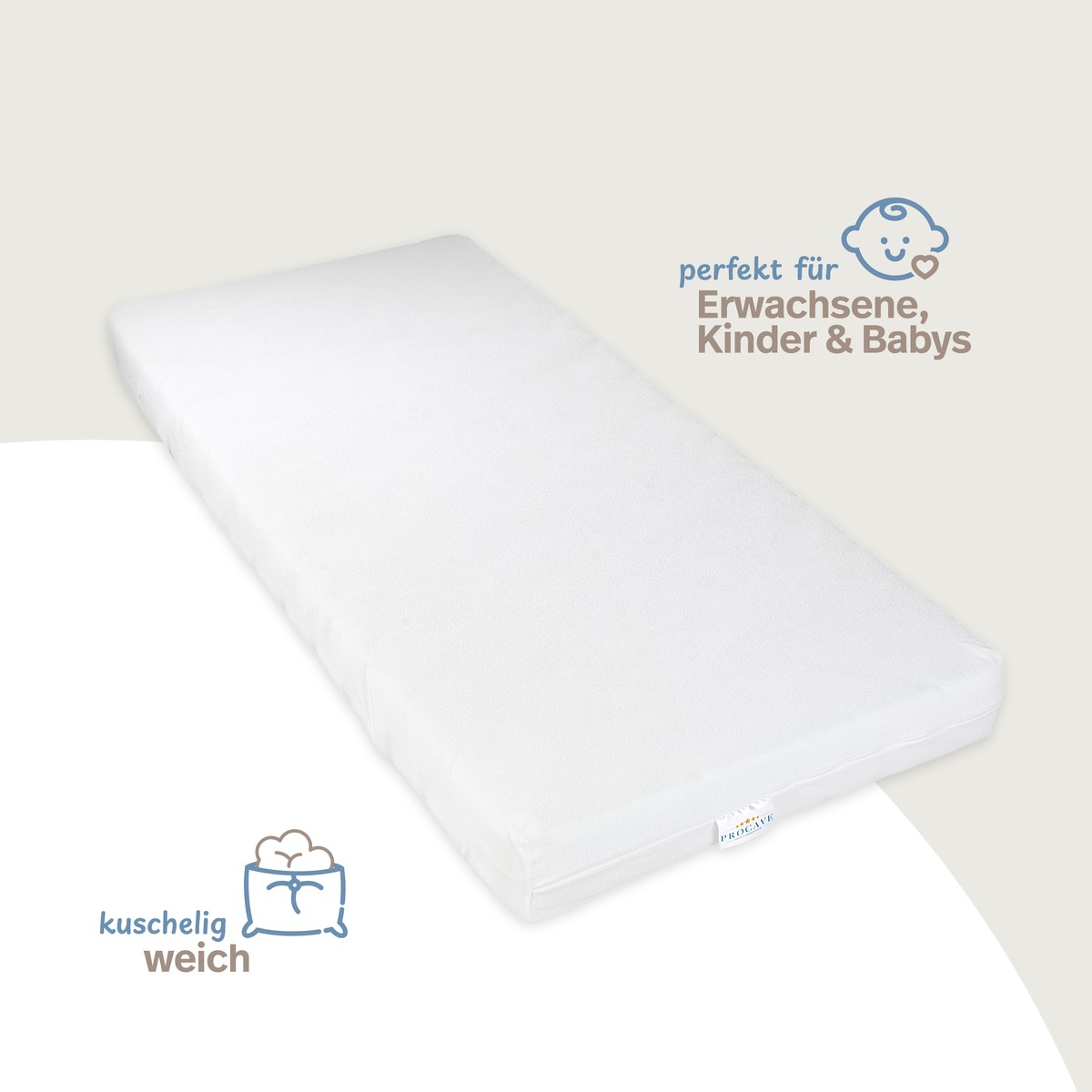 Wei&szlig;er PROCAVE Matratzenbezug Frottee-Stretch, unversteppt, mit glatter Oberfl&auml;che und zwei Produkt-Highlights: perfekt f&uuml;r Erwachsene, Kinder und Babys sowie kuschelig weich.