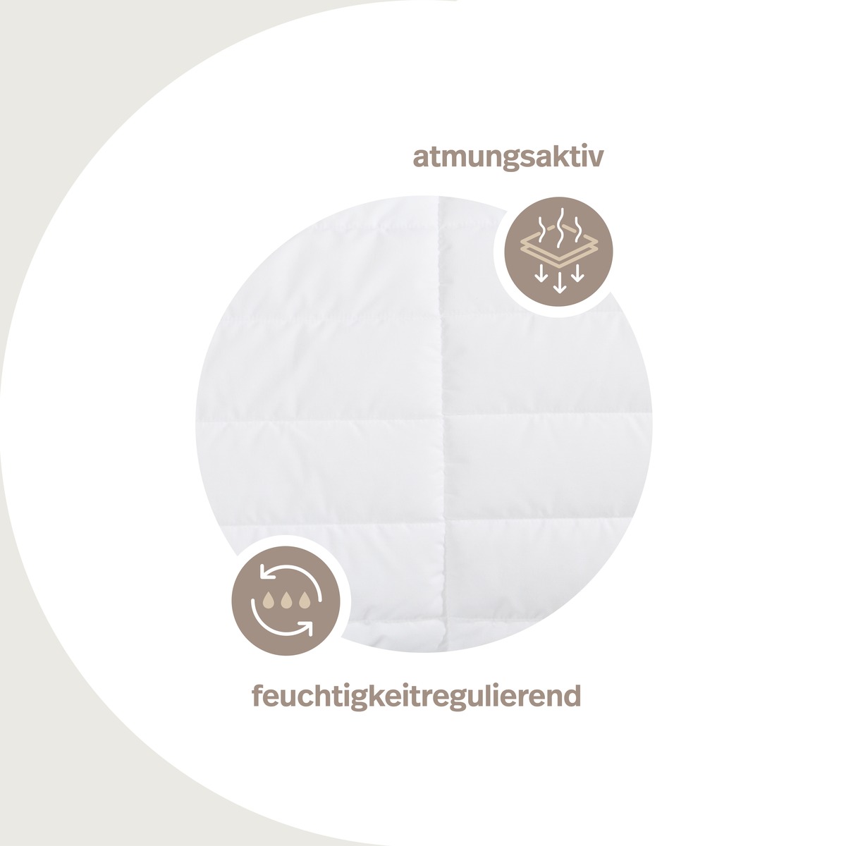 PROCAVE ALLERGENA Kopfkissen für Allergiker — Infografik: atmungsaktiv und feuchtigkeitregulierend, Detailaufnahme der Steppung