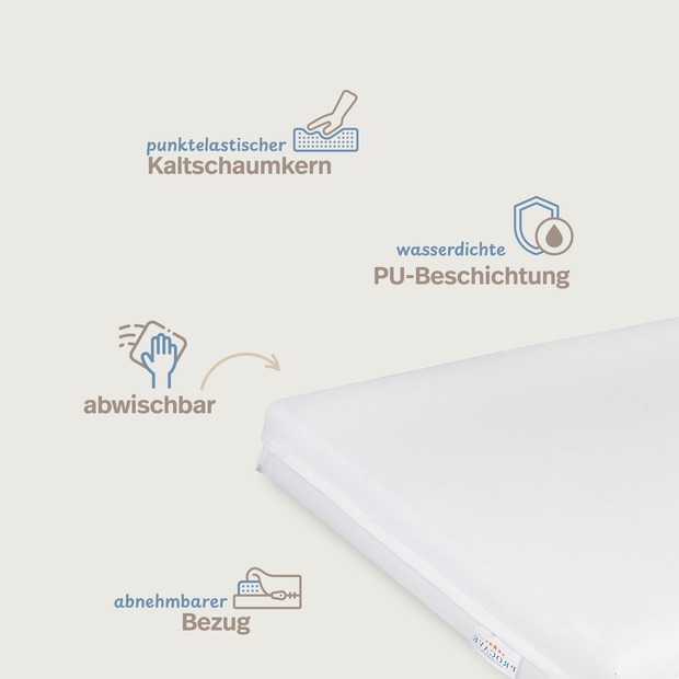 Pflegematratze mit Kaltschaumkern und wasserdichtem Bezug weiß