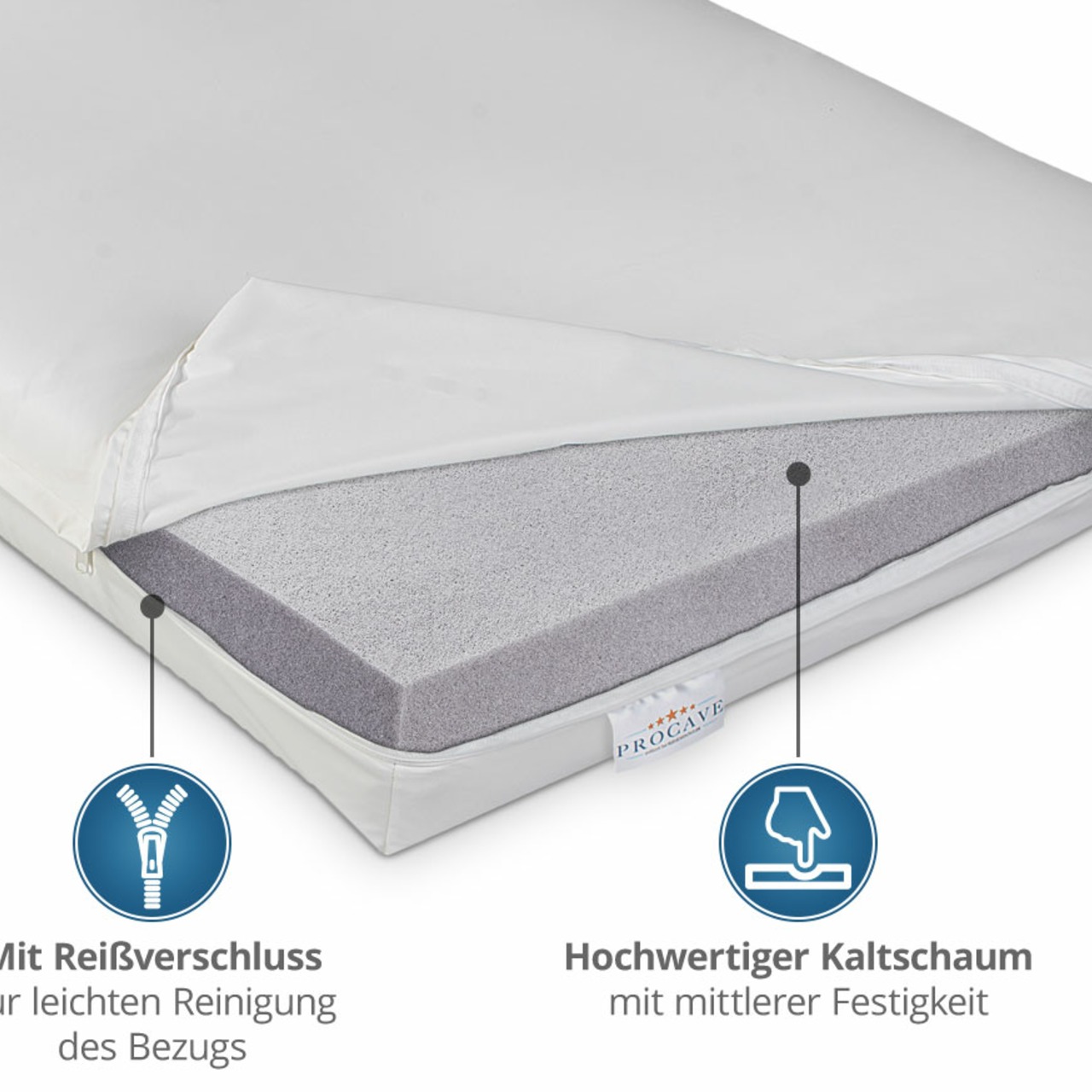 Pflegematratze mit Kaltschaumkern und wasserdichtem Bezug in Weiß