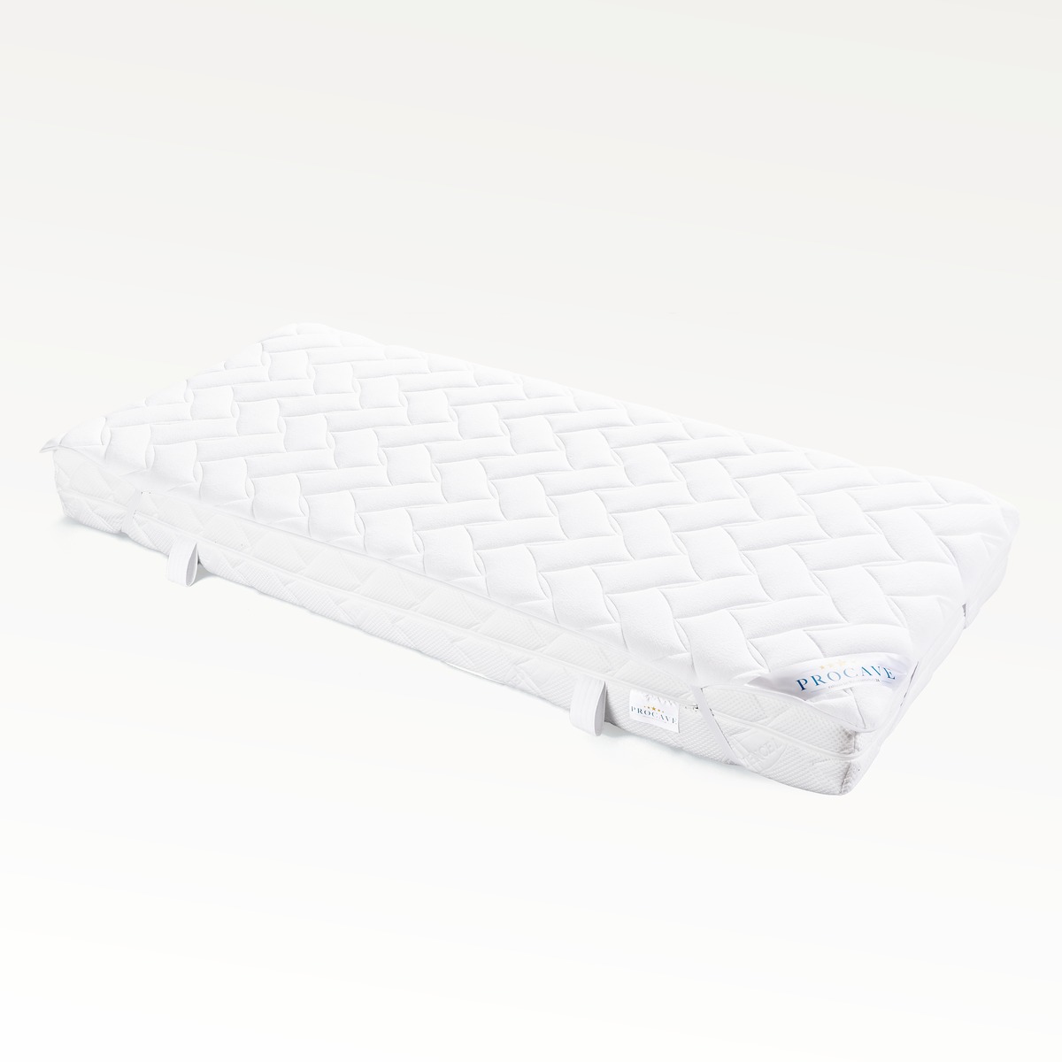 PROCAVE Matratzenauflage verstepptes Frottee-Doppeltuch &mdash; eingerollte Verpackung mit wellgesteppter Oberfl&auml;che