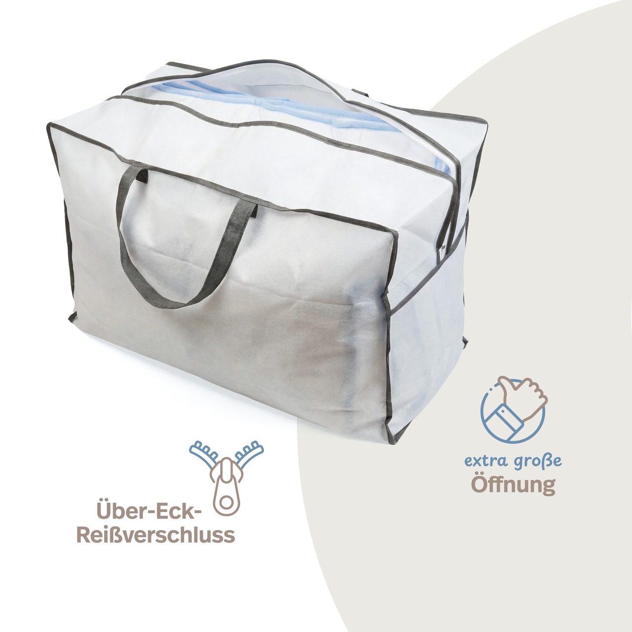 Aufbewahrungstasche mit Reißverschluss für Bettdecken & Kissen