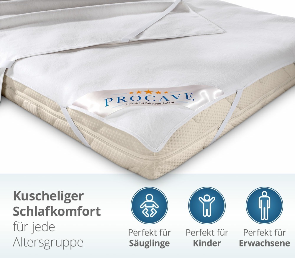 PROCAVE Moltonauflage auf Matratze aufgezogen mit Icons f&uuml;r S&auml;uglinge, Kinder und Erwachsene