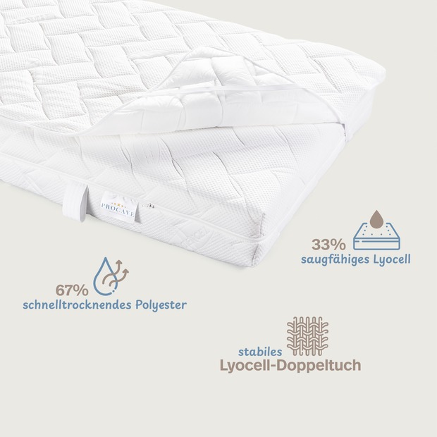 Matratzenauflage verstepptes Lyocell-Doppeltuch mit 4 Eckgummis